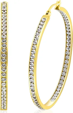 2 Inch Earrings for Women, Large Hoop Earrings for Women Rhinestone Crystal Stainless Steel Earrings
