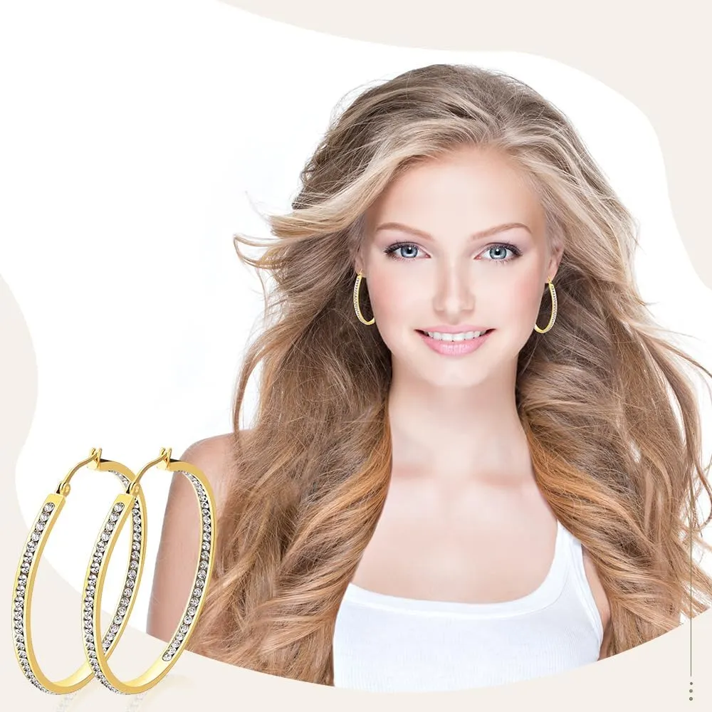 2 Inch Earrings for Women, Large Hoop Earrings for Women Rhinestone Crystal Stainless Steel Earrings