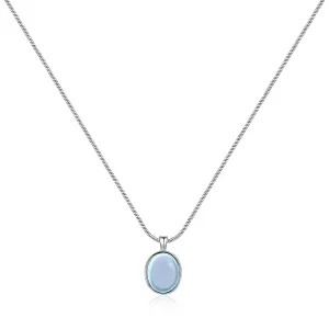 925 Sterling Silver Blue Topaz Necklace Oval Blue Pendant Necklace November Birthstone Necklace for Women Aquamarine Jewelry for Gift