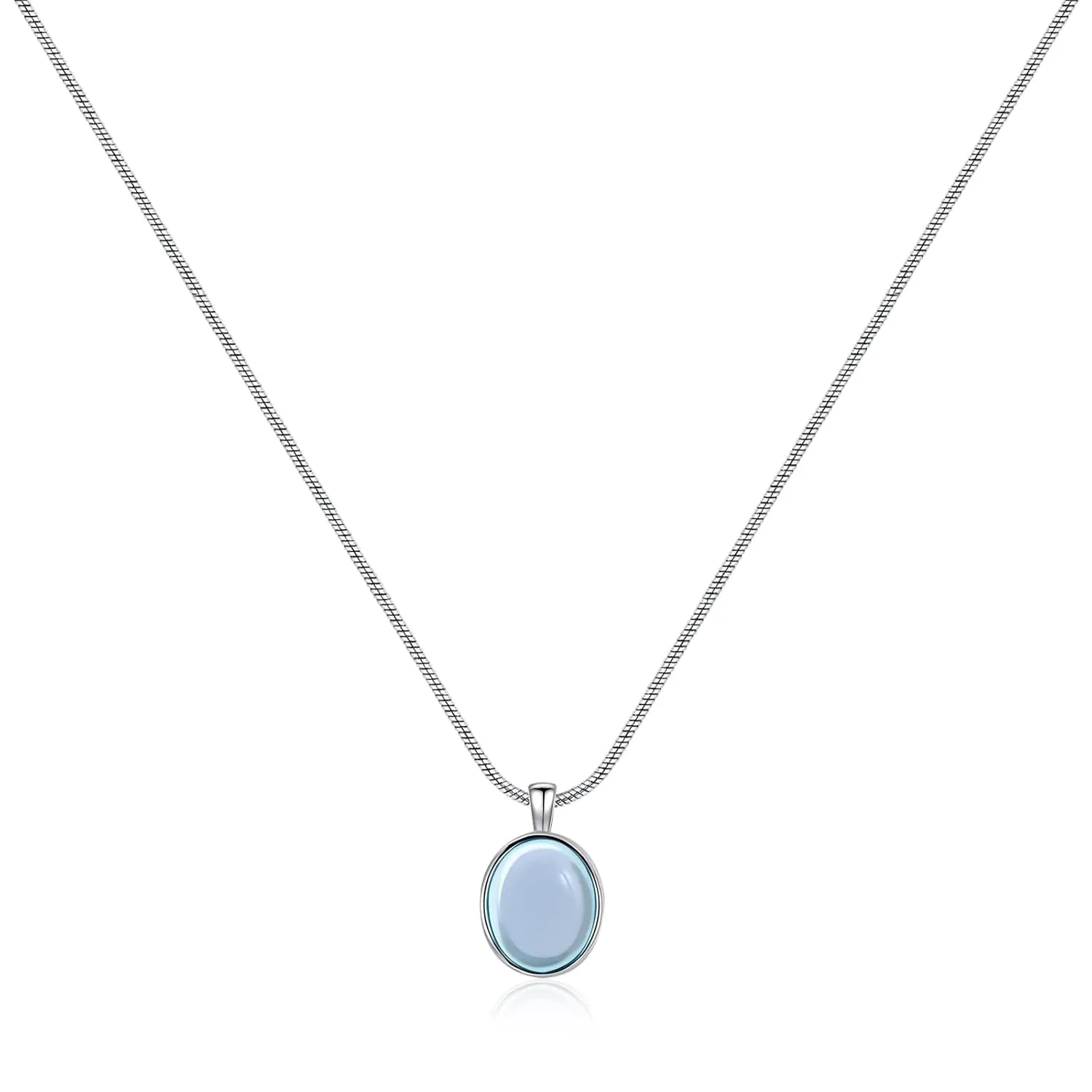 925 Sterling Silver Blue Topaz Necklace Oval Blue Pendant Necklace November Birthstone Necklace for Women Aquamarine Jewelry for Gift