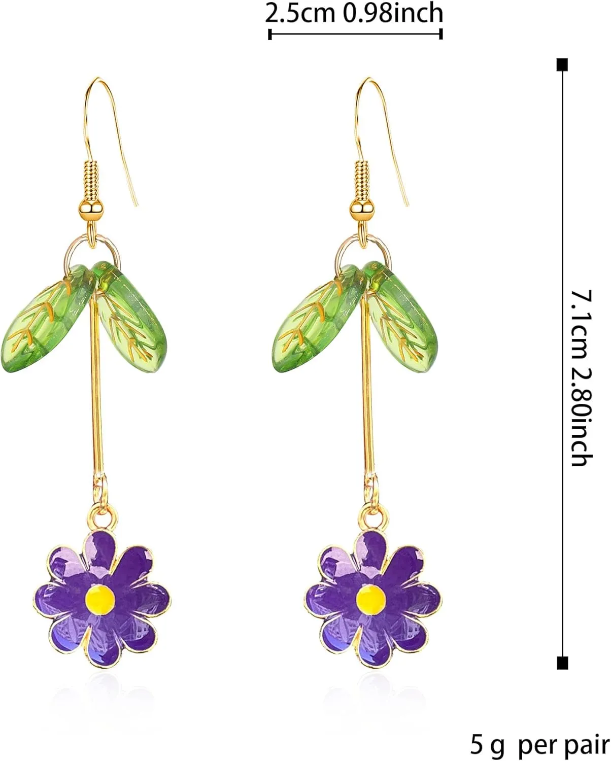 Alloy Daisy Flower Drop Dangle Earrings Long Tassel Bohemian Flower Statement Earrings for Women Gifts With Green Leaf