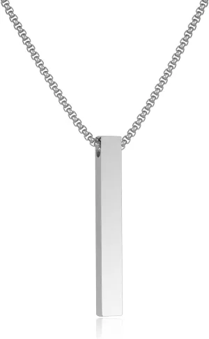 Bar Pendant Necklace For Men Stainless Steel Box Chain Pendant Mens Necklace Jewelry Length 22inch