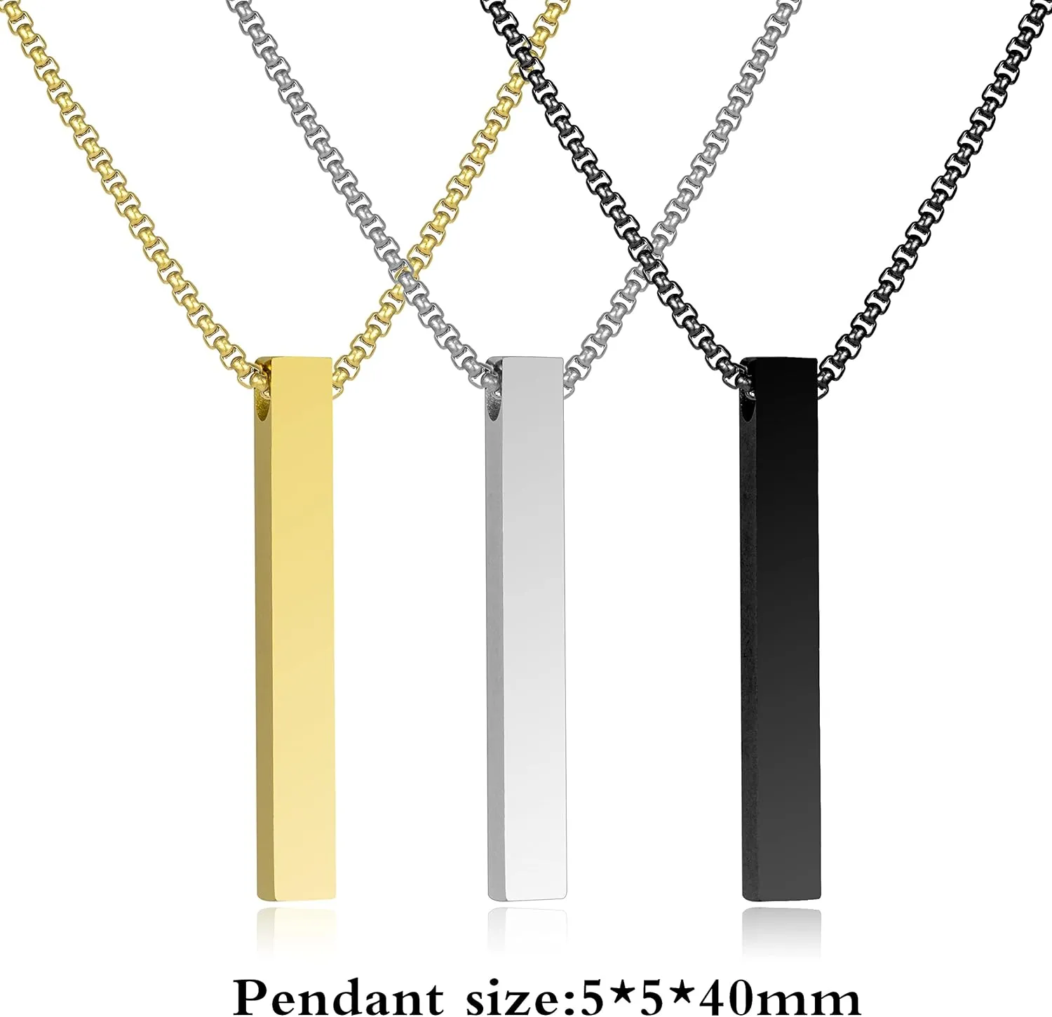 Bar Pendant Necklace For Men Stainless Steel Box Chain Pendant Mens Necklace Jewelry Length 22inch