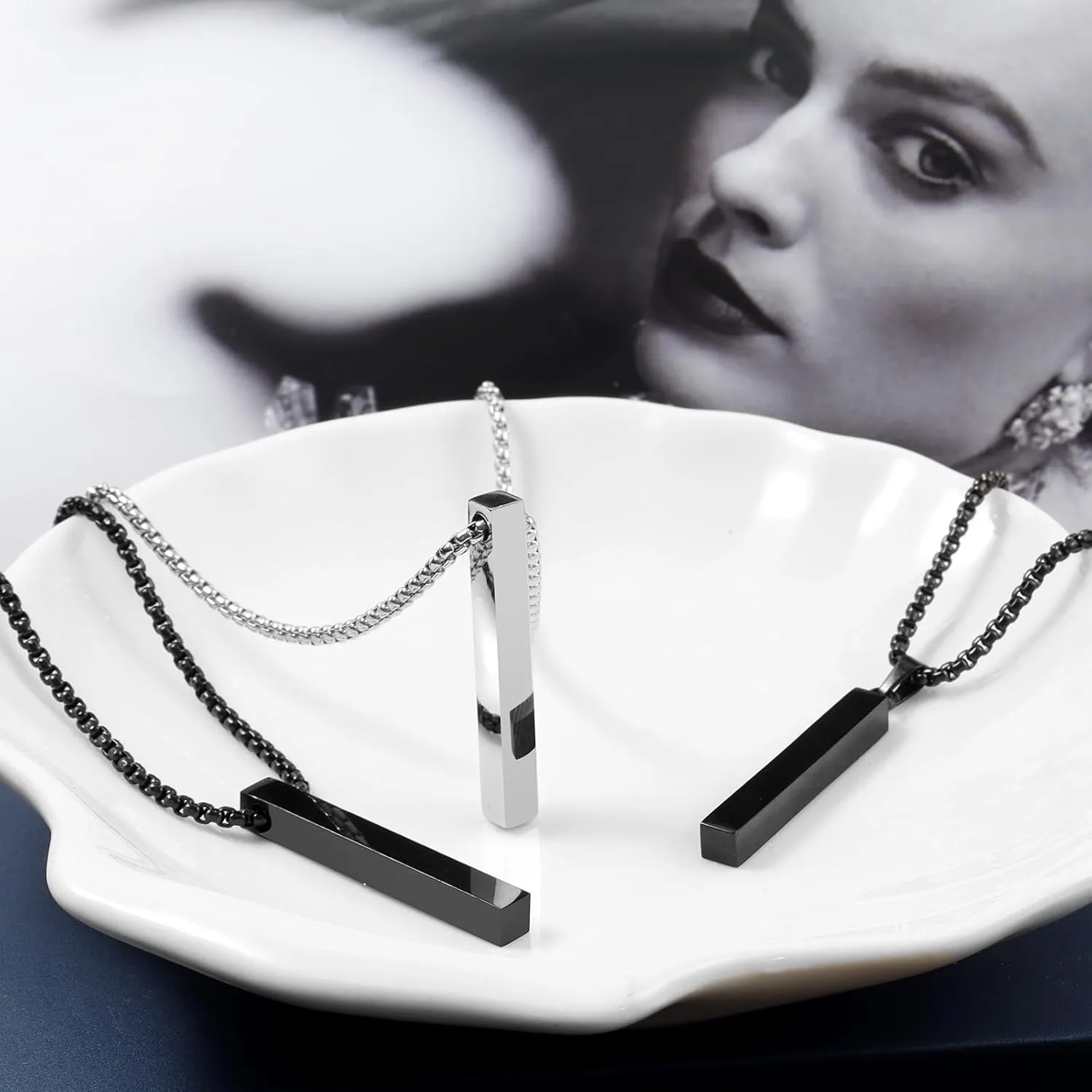 Bar Pendant Necklace For Men Stainless Steel Box Chain Pendant Mens Necklace Jewelry Length 22inch