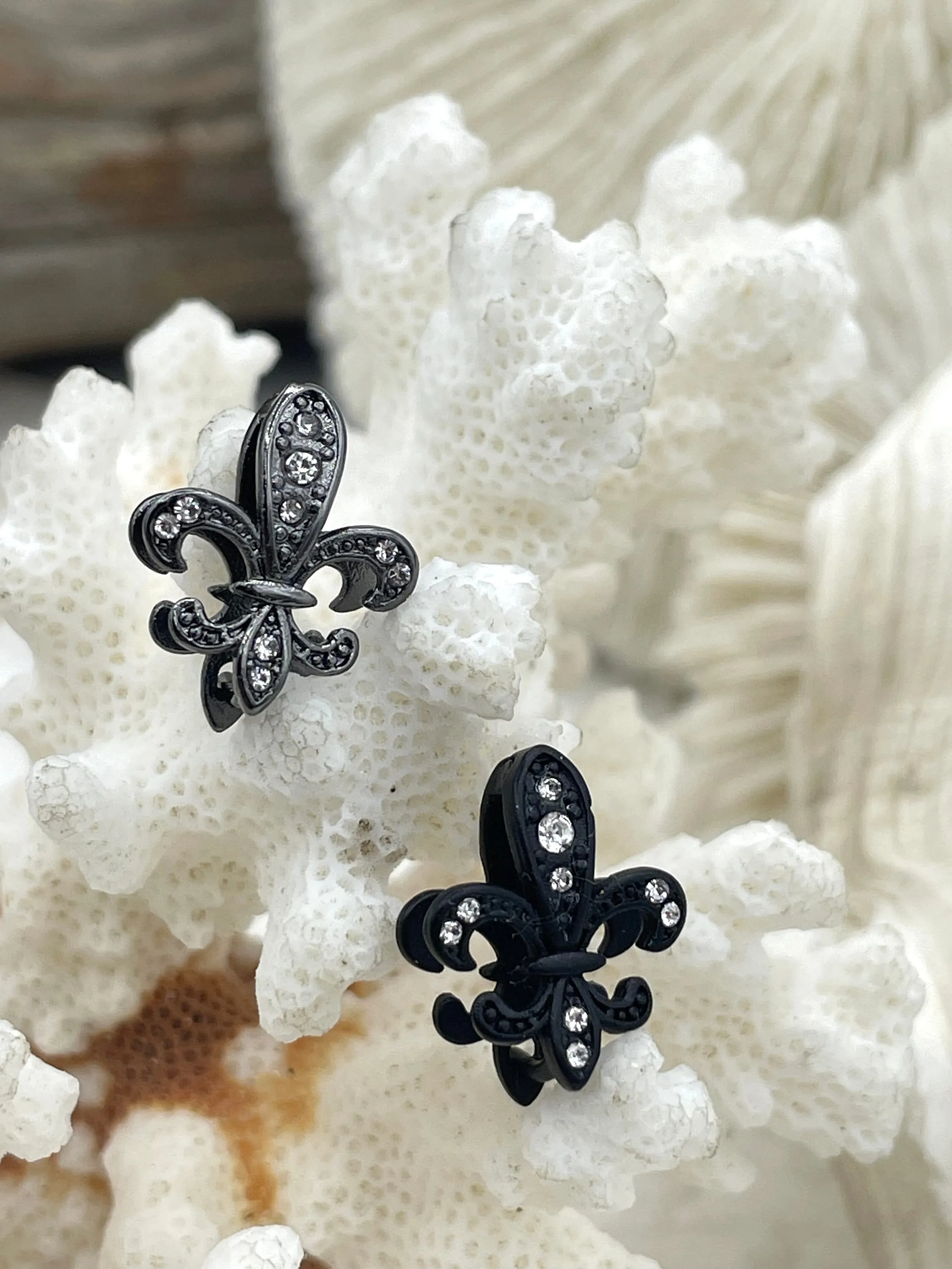 Brass Fleur De Lis Clasp with CZ, Fleur de Lis Charm Holder, Brass Snap Clasp, Necklace Building Extender, Charm Holder, 7 Finishes,FastShip