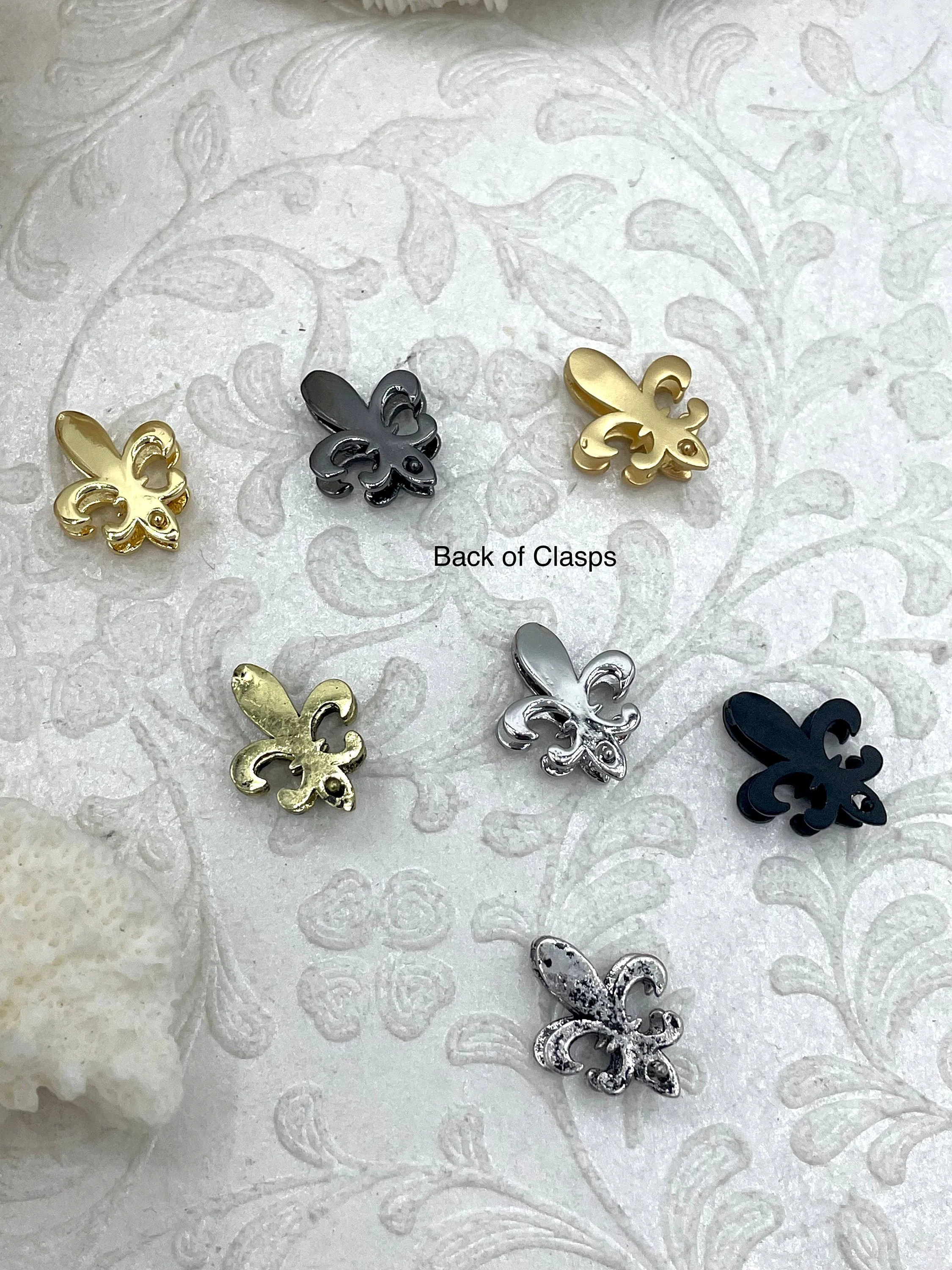 Brass Fleur De Lis Clasp with CZ, Fleur de Lis Charm Holder, Brass Snap Clasp, Necklace Building Extender, Charm Holder, 7 Finishes,FastShip
