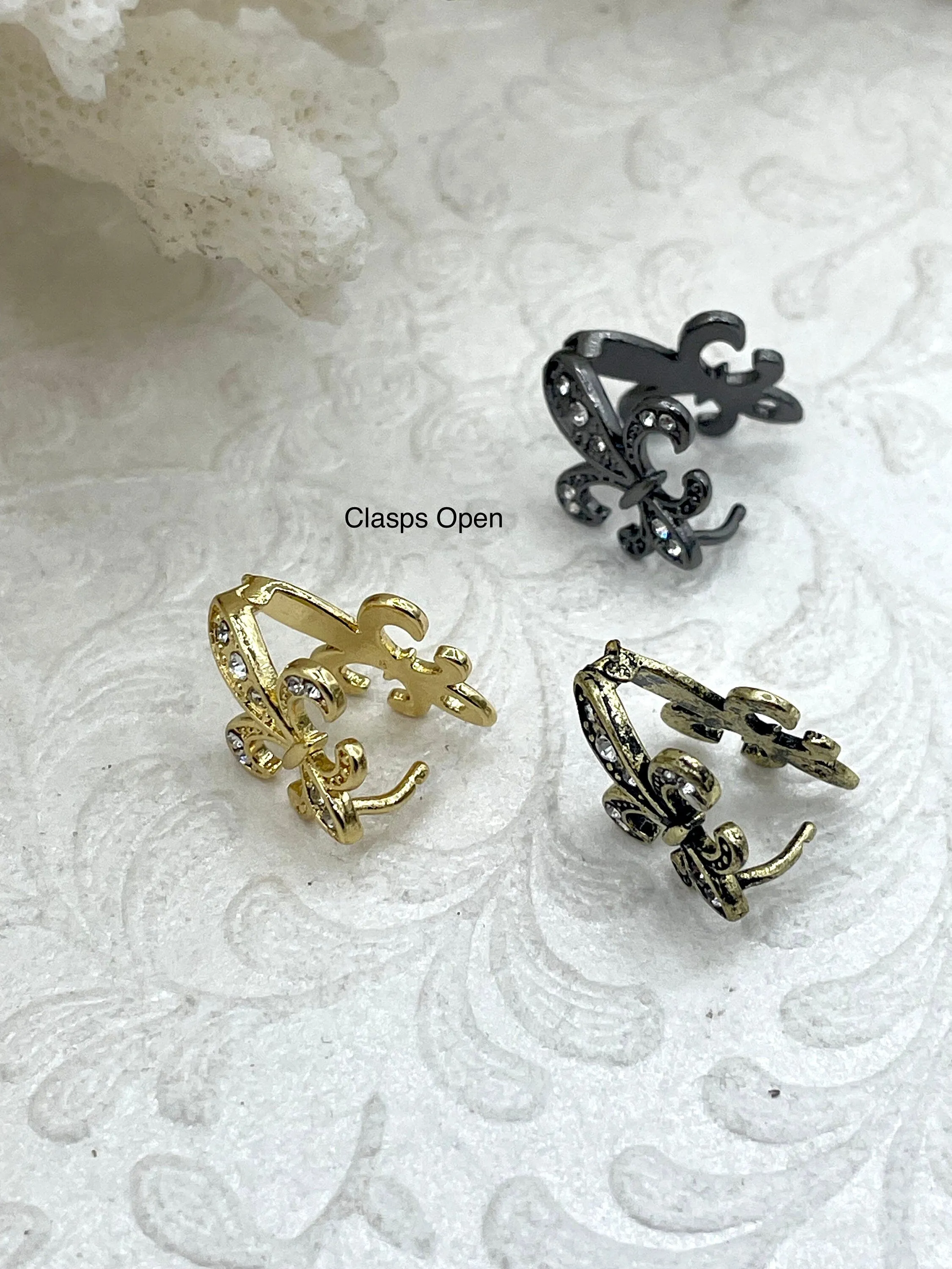 Brass Fleur De Lis Clasp with CZ, Fleur de Lis Charm Holder, Brass Snap Clasp, Necklace Building Extender, Charm Holder, 7 Finishes,FastShip