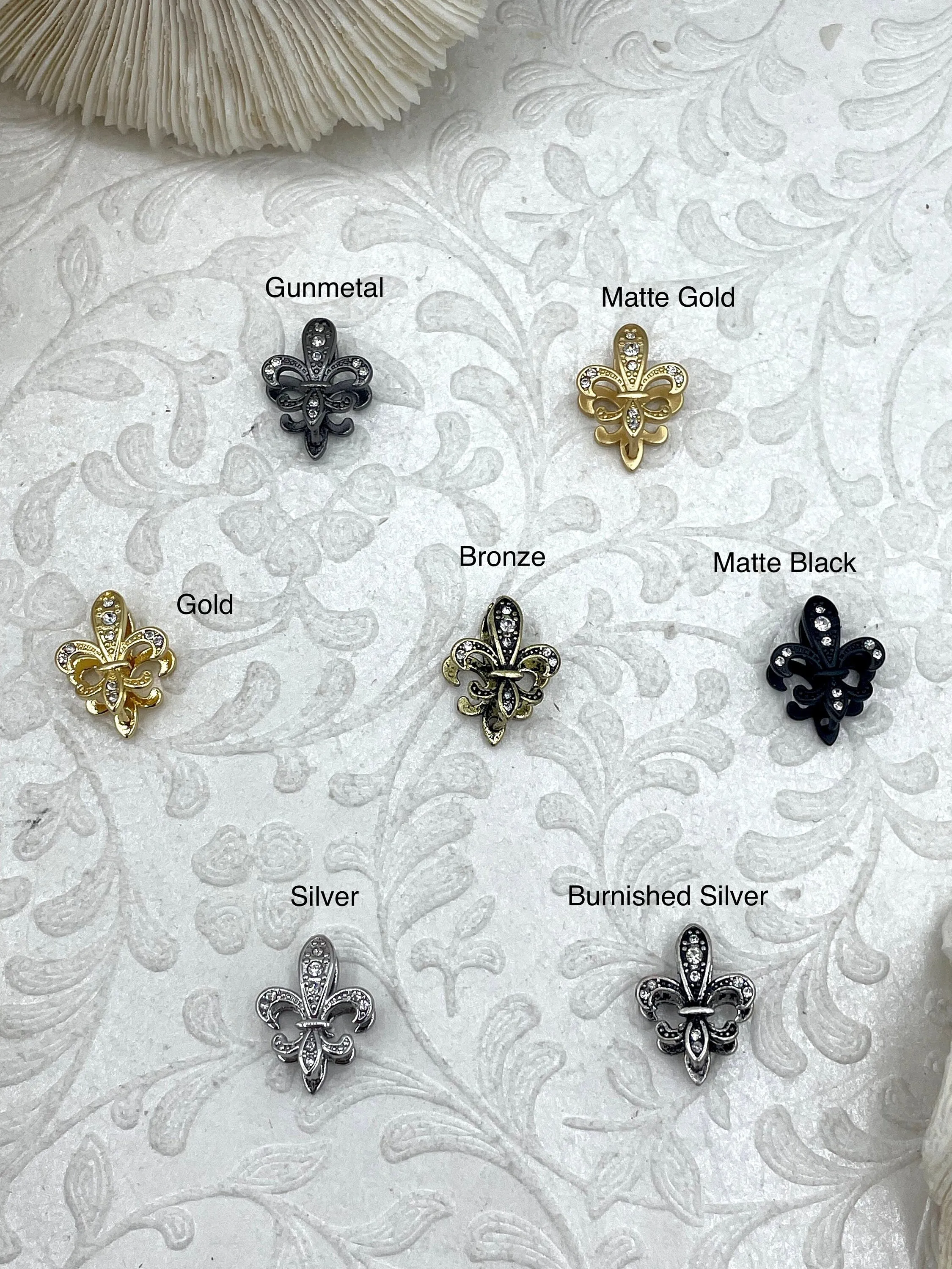 Brass Fleur De Lis Clasp with CZ, Fleur de Lis Charm Holder, Brass Snap Clasp, Necklace Building Extender, Charm Holder, 7 Finishes,FastShip