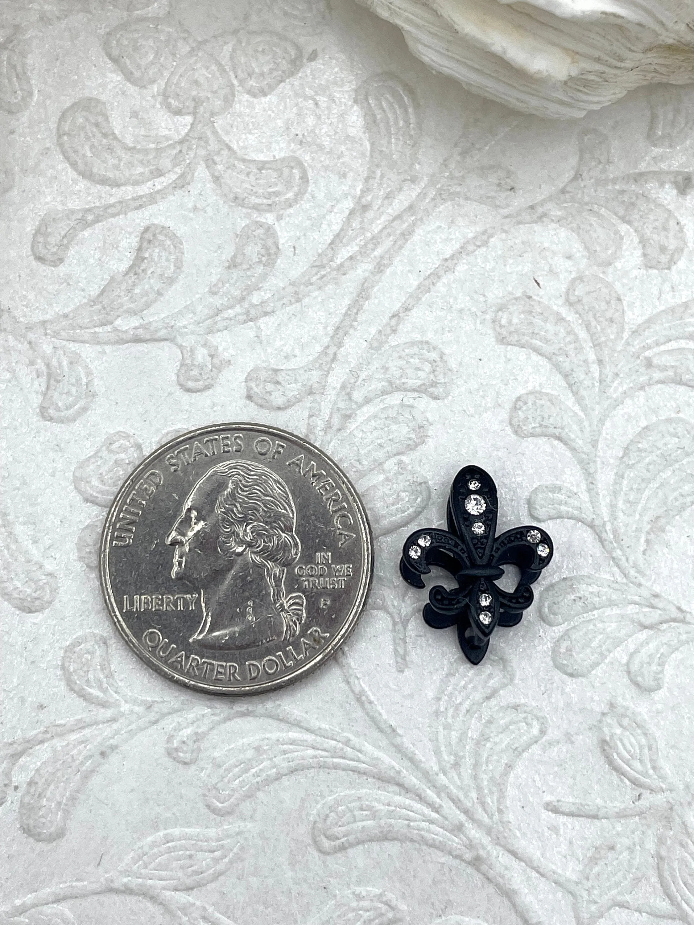 Brass Fleur De Lis Clasp with CZ, Fleur de Lis Charm Holder, Brass Snap Clasp, Necklace Building Extender, Charm Holder, 7 Finishes,FastShip