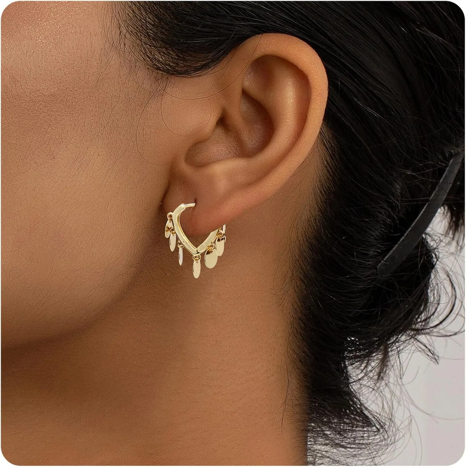 Chunky Gold Hoop Earrings for Women, Trendy 14K Gold Plated Gold/Silver Statement Earring Thick Open Double Hoop Earrings Lightweight Hypoallergenic Earrings Gold Jewelry
