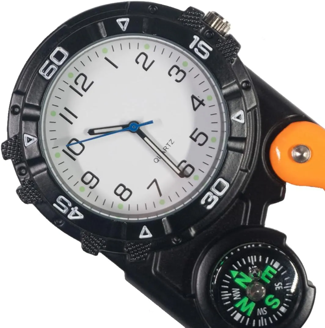 Clip on Digital Carabiner Watch Backpack Fob Belt Waterproof and Shockproof Pocket Clip-on Quartz Watch Glow in The Dark for Outdoor Sports