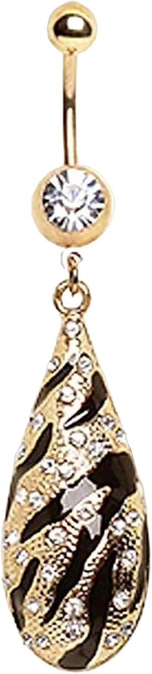 Covet Jewelry Gold Plated Navel Ring with Zebra Printed Water Drop Dangle