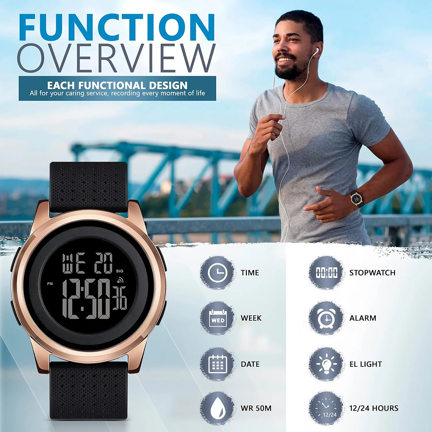 D Dash Ultra-Thin Minimalist Sports Waterproof Digital Watches Men with Wide-Angle Display Rubber Strap Wrist Watch for Men Women
