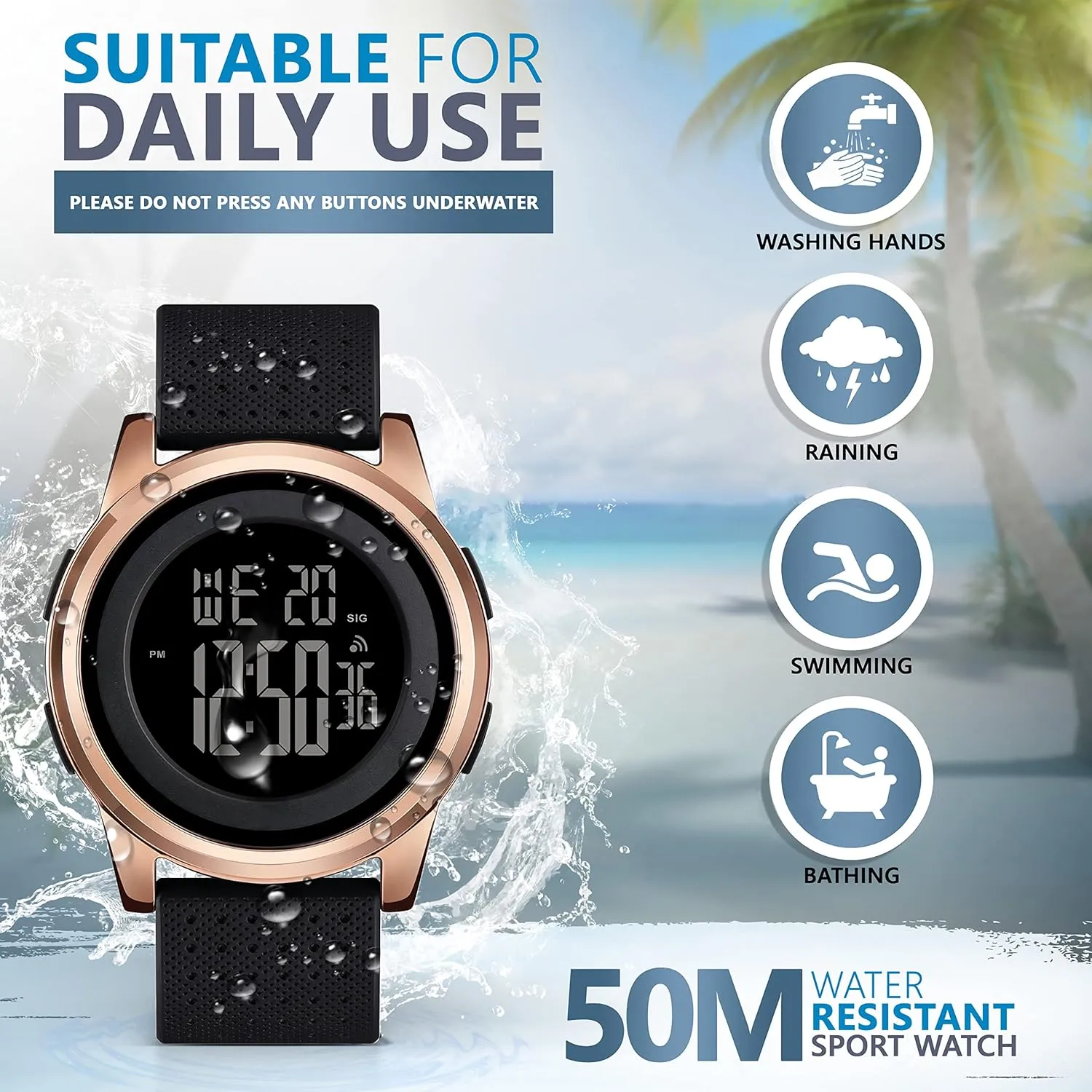 D Dash Ultra-Thin Minimalist Sports Waterproof Digital Watches Men with Wide-Angle Display Rubber Strap Wrist Watch for Men Women