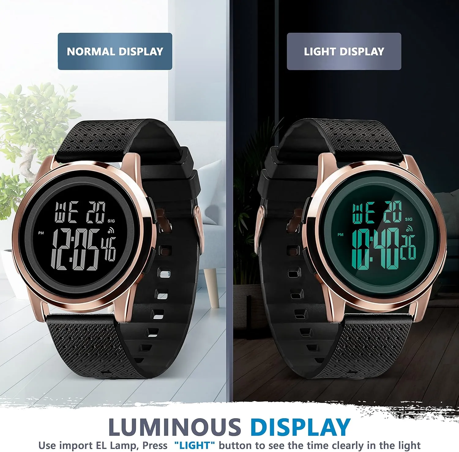 D Dash Ultra-Thin Minimalist Sports Waterproof Digital Watches Men with Wide-Angle Display Rubber Strap Wrist Watch for Men Women
