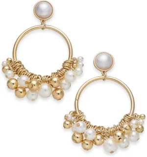 INC International Concepts I.N.C. Extra Large 2.75" Gold-Tone Imitation Pearl Shaky Drop Hoop Earrings