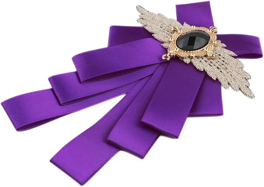 Men & Women Ribbon Bow Tie Fashion Rhinestone Ribbon Solid Color Brooch Pin Bowtie for Wedding Party