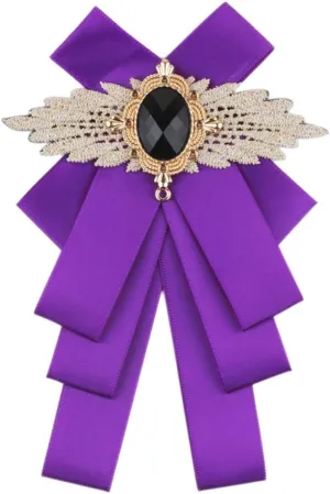 Men & Women Ribbon Bow Tie Fashion Rhinestone Ribbon Solid Color Brooch Pin Bowtie for Wedding Party
