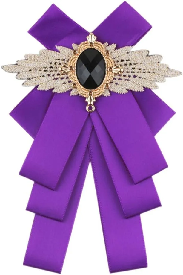 Men & Women Ribbon Bow Tie Fashion Rhinestone Ribbon Solid Color Brooch Pin Bowtie for Wedding Party