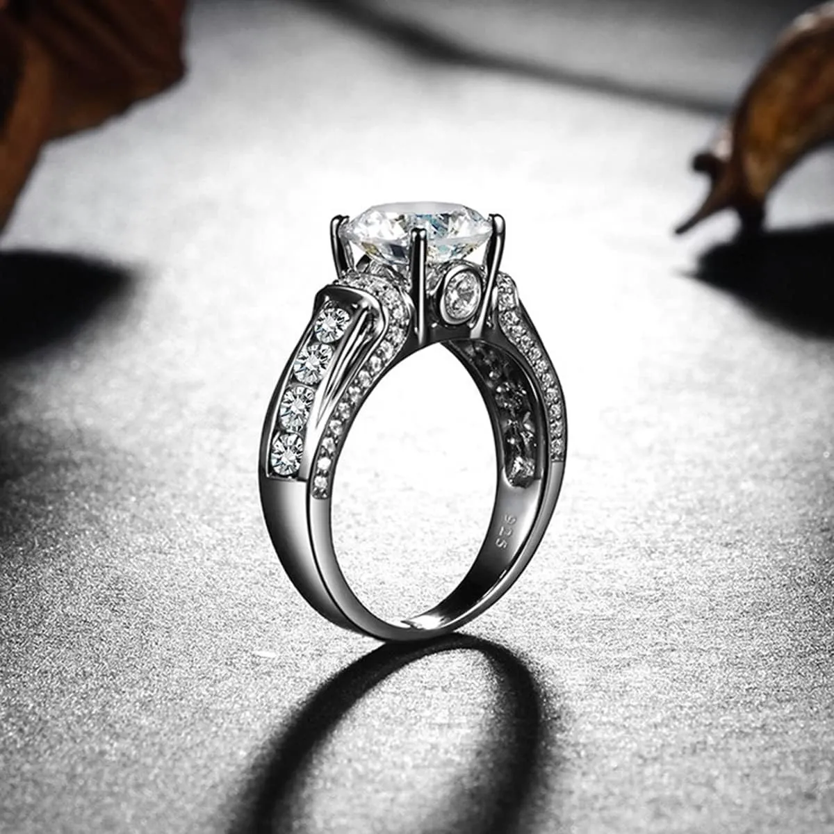 Moissanite Rings for Women 1 CT Round Cut Blue Wedding Ring Engagement Rings White Gold S925