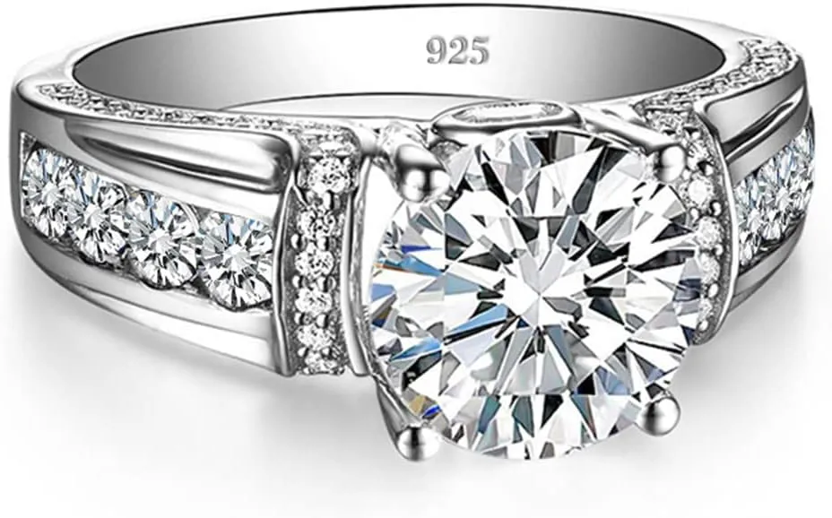 Moissanite Rings for Women 1 CT Round Cut Blue Wedding Ring Engagement Rings White Gold S925