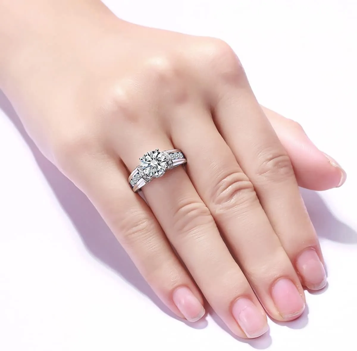 Moissanite Rings for Women 1 CT Round Cut Blue Wedding Ring Engagement Rings White Gold S925