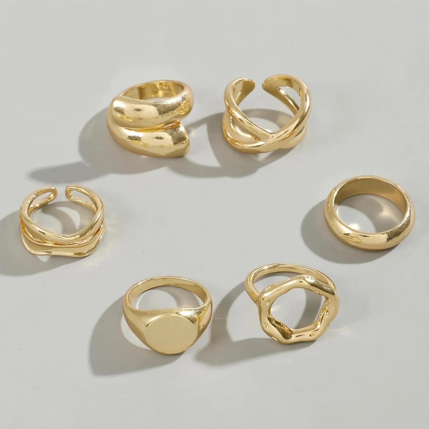 Otxas Chunky Gold Rings for Women Adjustable Gold Rings Non Tarnish Silver Statement Rings Bold Thick Stackable Rings Chunky Rings for Women Gold Plated Jewelry