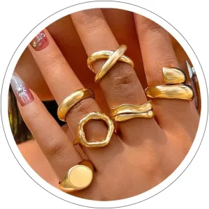 Otxas Chunky Gold Rings for Women Adjustable Gold Rings Non Tarnish Silver Statement Rings Bold Thick Stackable Rings Chunky Rings for Women Gold Plated Jewelry