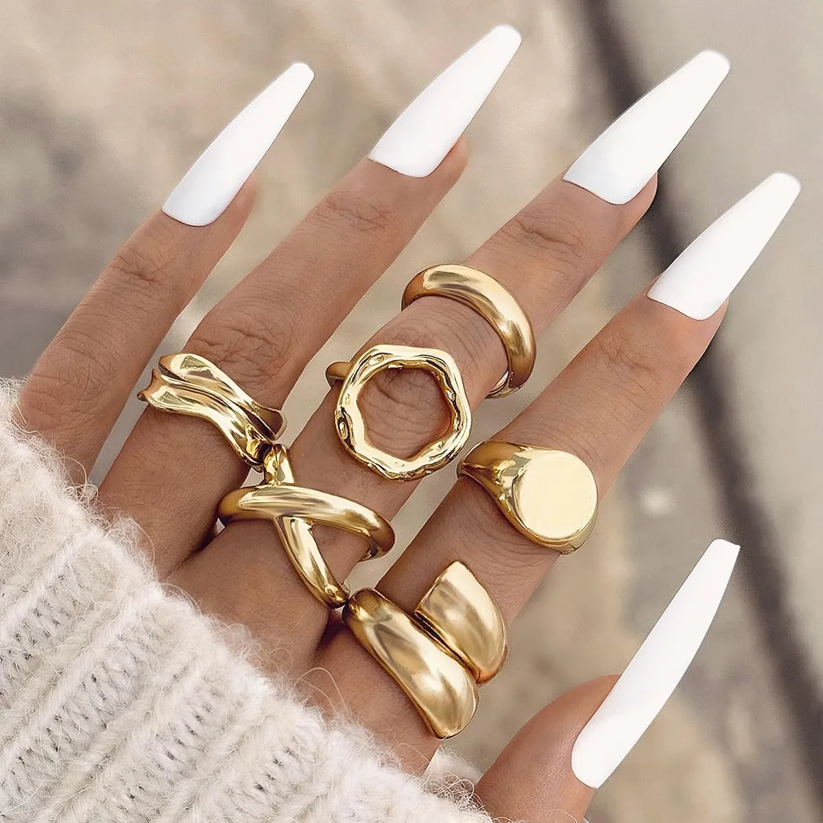 Otxas Chunky Gold Rings for Women Adjustable Gold Rings Non Tarnish Silver Statement Rings Bold Thick Stackable Rings Chunky Rings for Women Gold Plated Jewelry