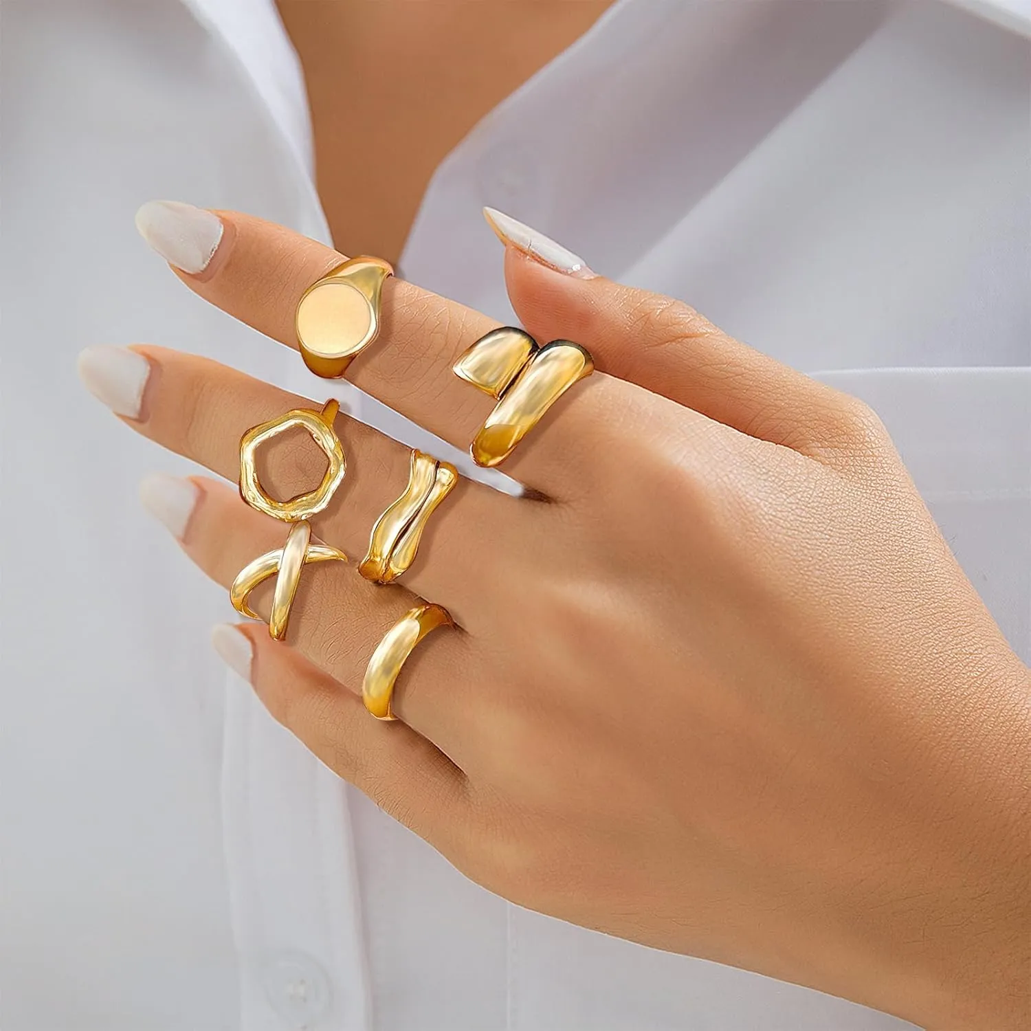 Otxas Chunky Gold Rings for Women Adjustable Gold Rings Non Tarnish Silver Statement Rings Bold Thick Stackable Rings Chunky Rings for Women Gold Plated Jewelry