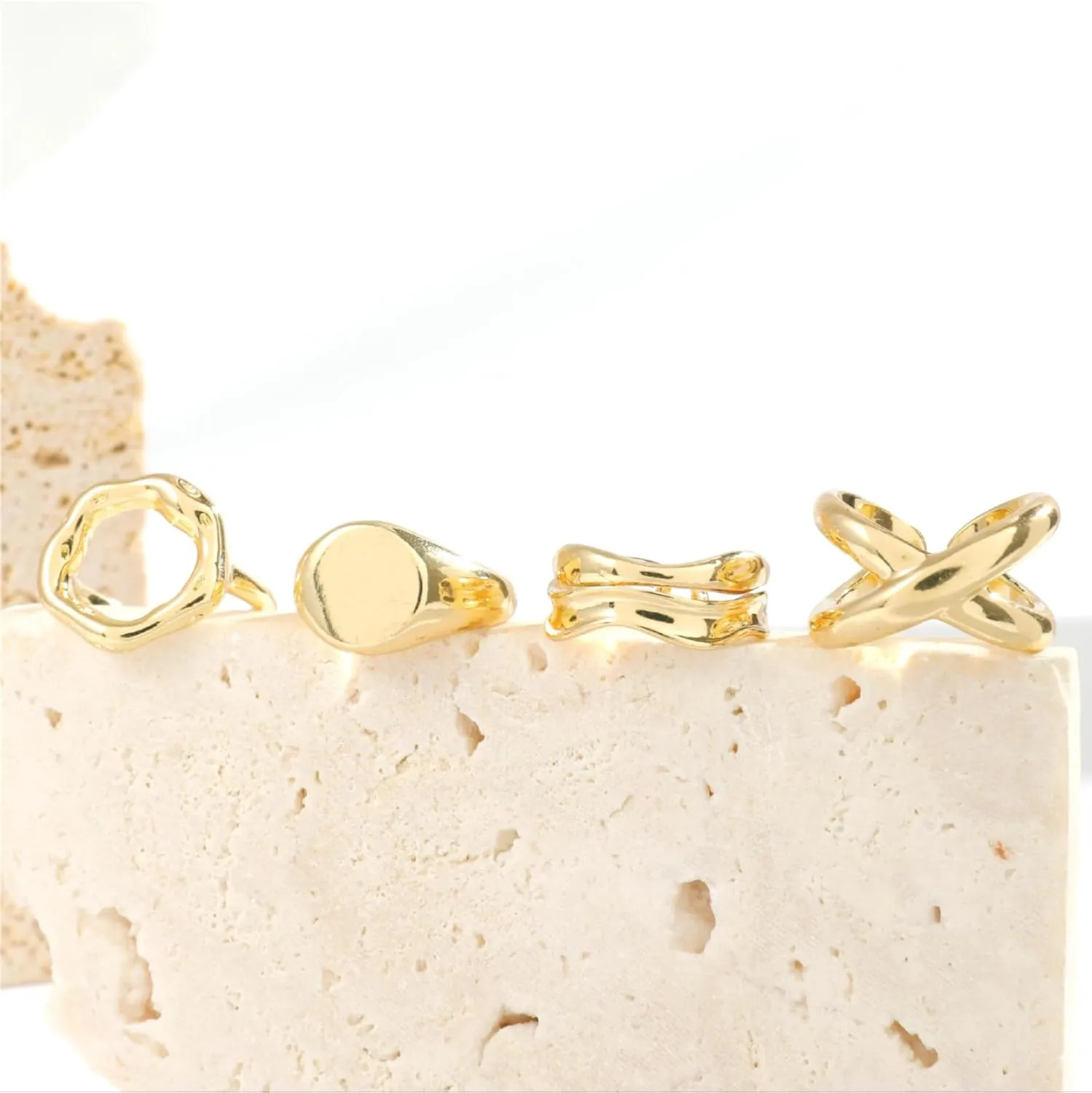 Otxas Chunky Gold Rings for Women Adjustable Gold Rings Non Tarnish Silver Statement Rings Bold Thick Stackable Rings Chunky Rings for Women Gold Plated Jewelry