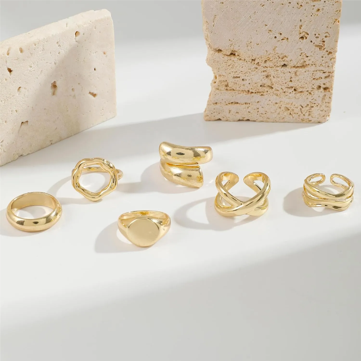 Otxas Chunky Gold Rings for Women Adjustable Gold Rings Non Tarnish Silver Statement Rings Bold Thick Stackable Rings Chunky Rings for Women Gold Plated Jewelry