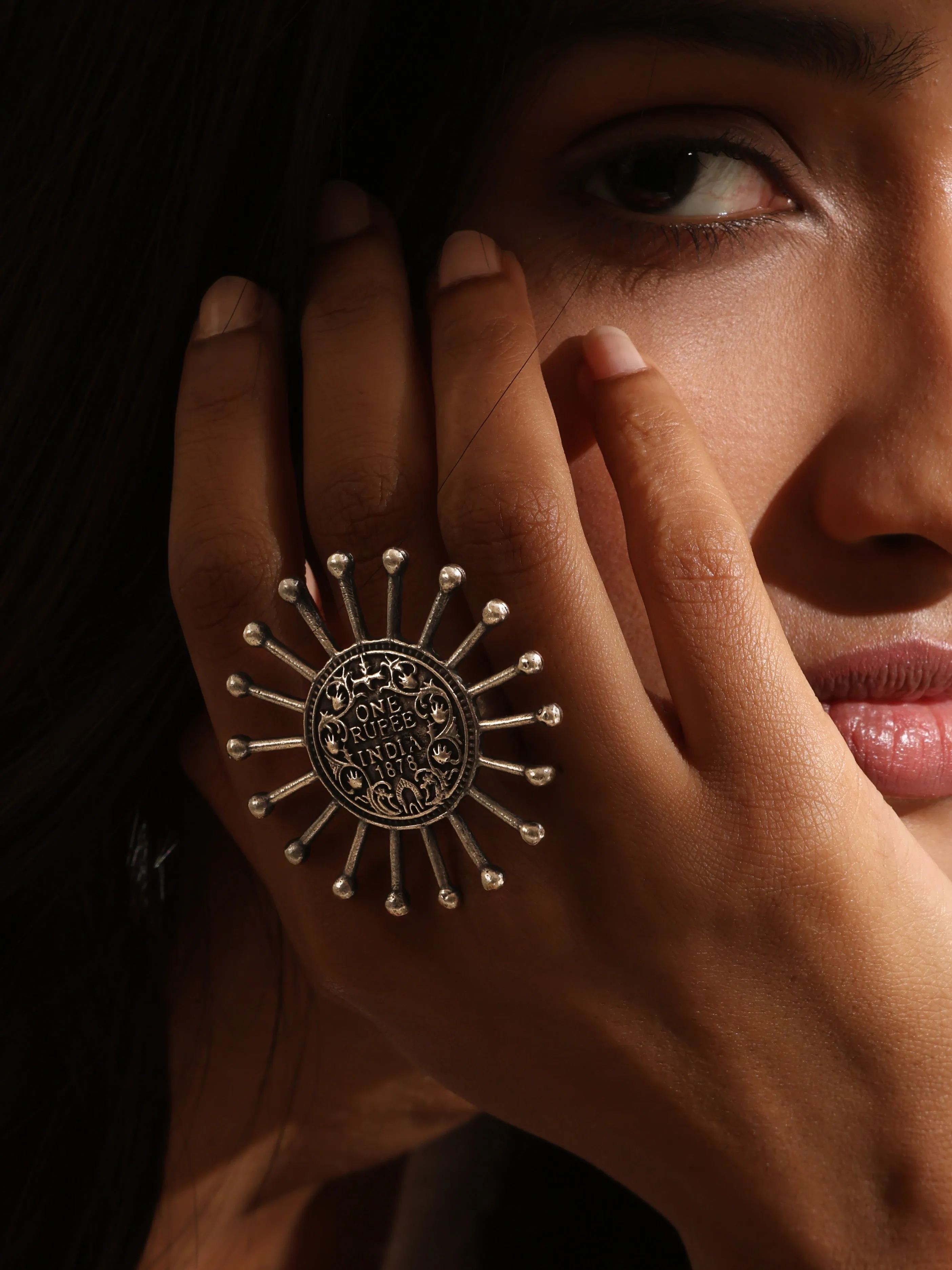 Silver-Plated Coin Detail Ring