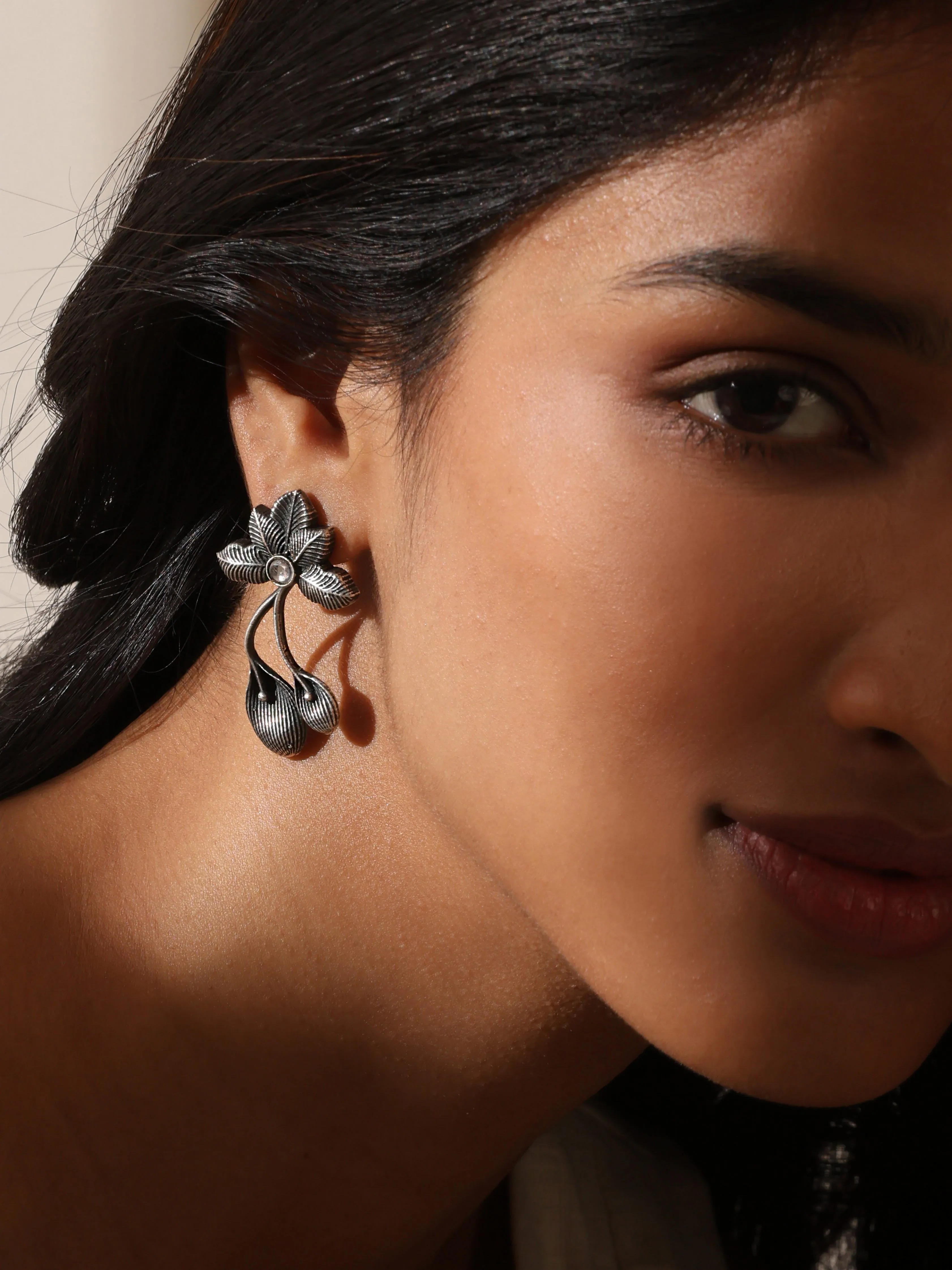 Silver-Plated Flower Petal Drop Earrings