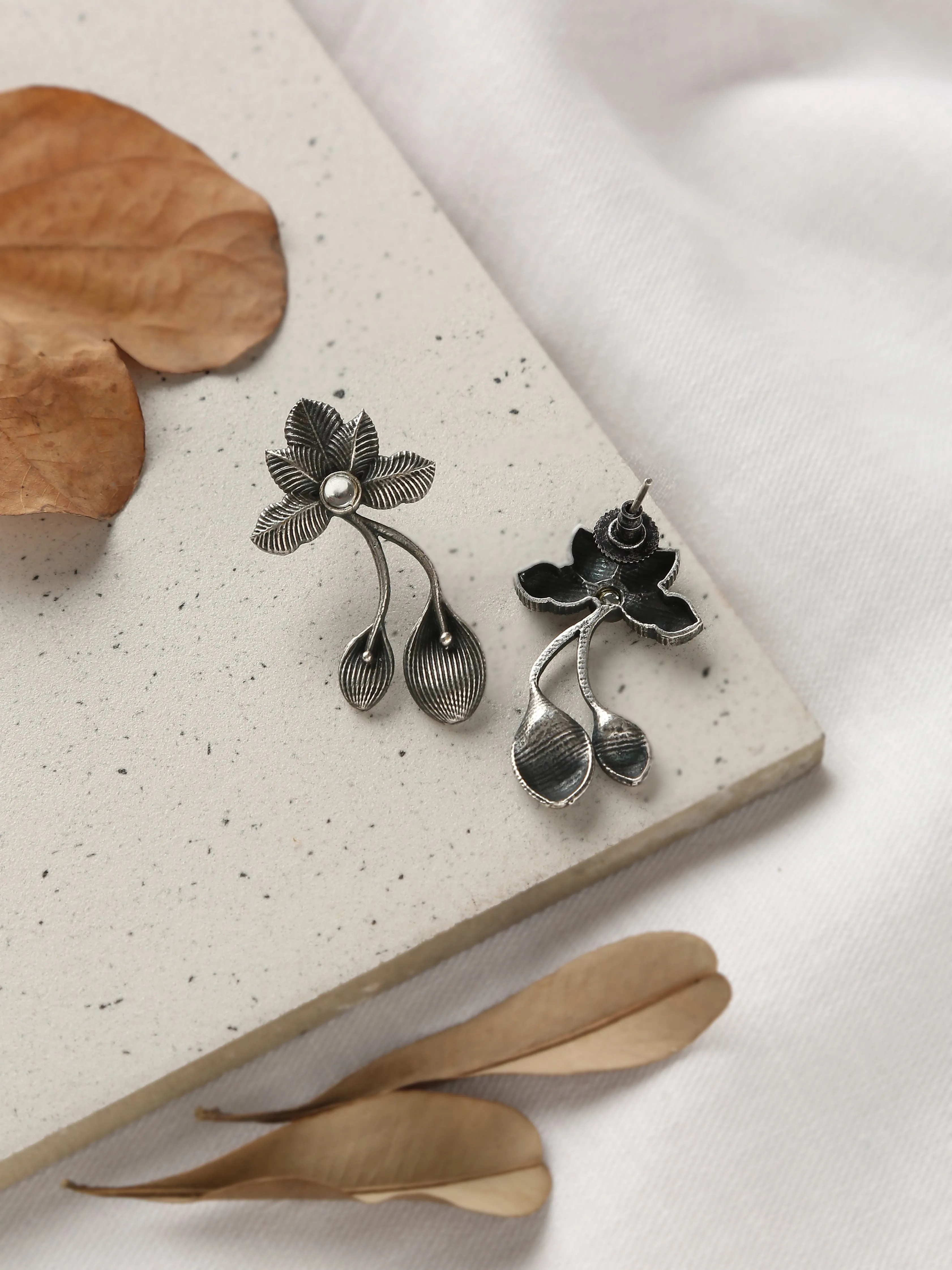 Silver-Plated Flower Petal Drop Earrings