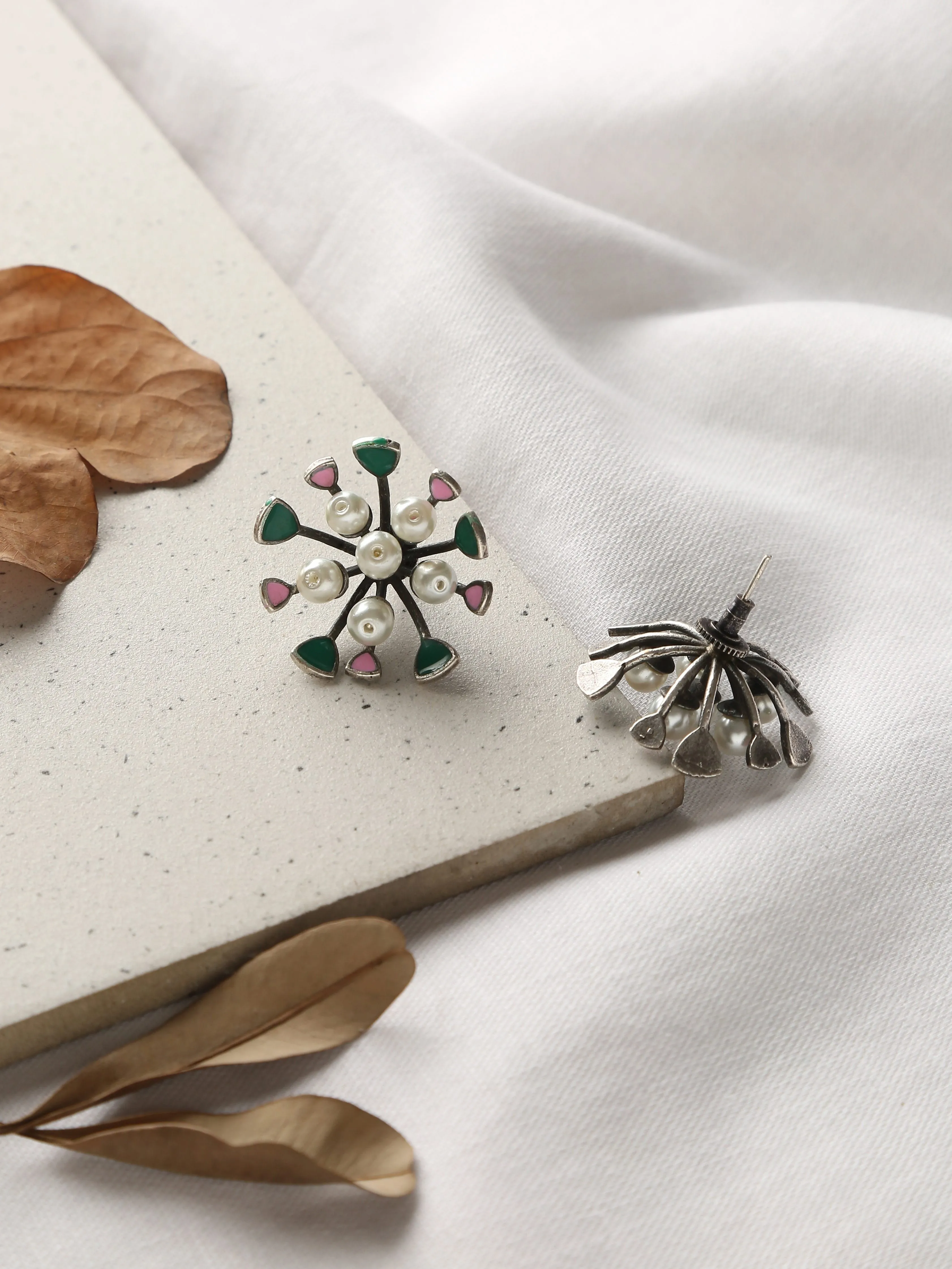 Silver-Plated Pearl Stud Earrings