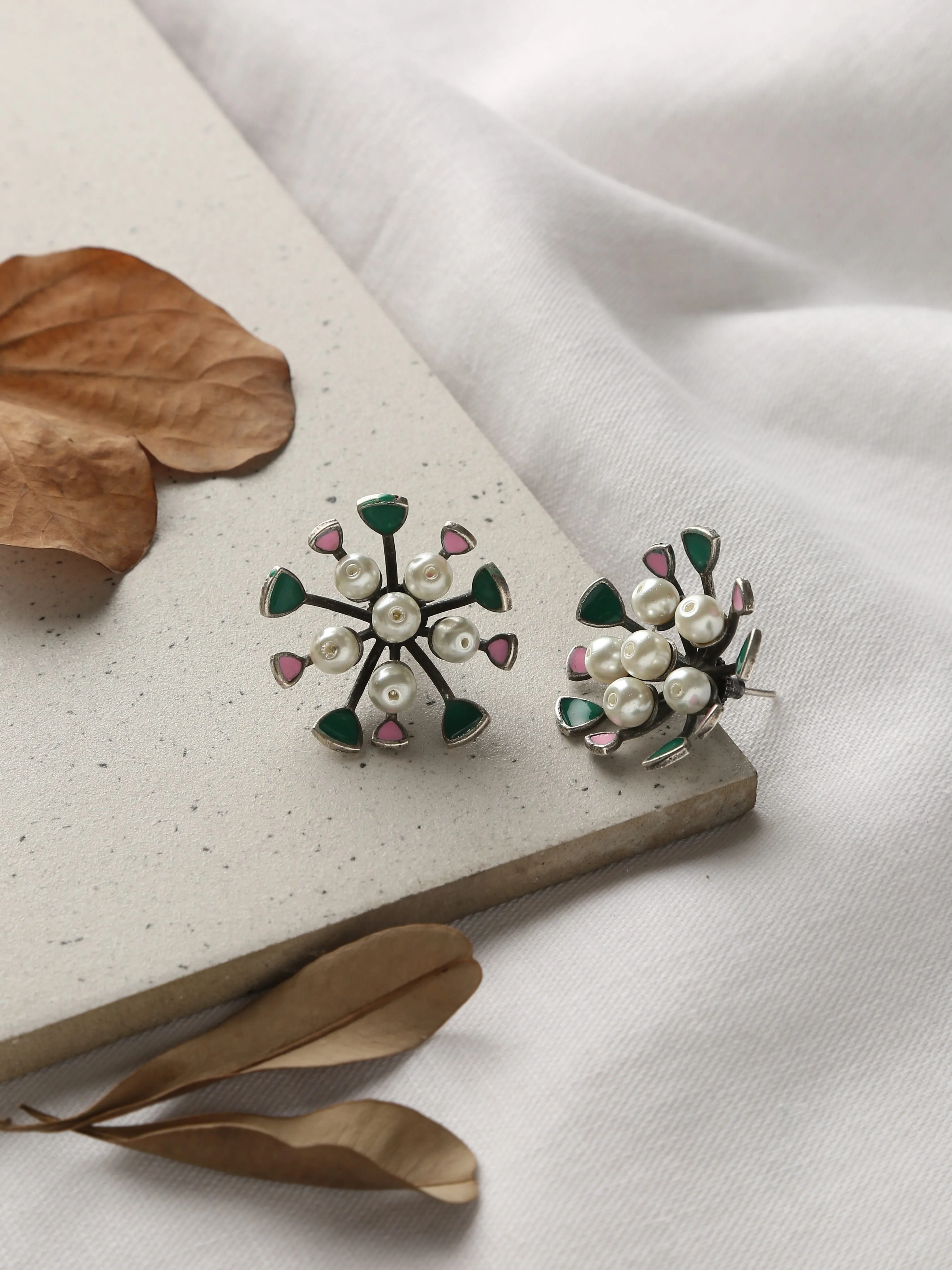 Silver-Plated Pearl Stud Earrings