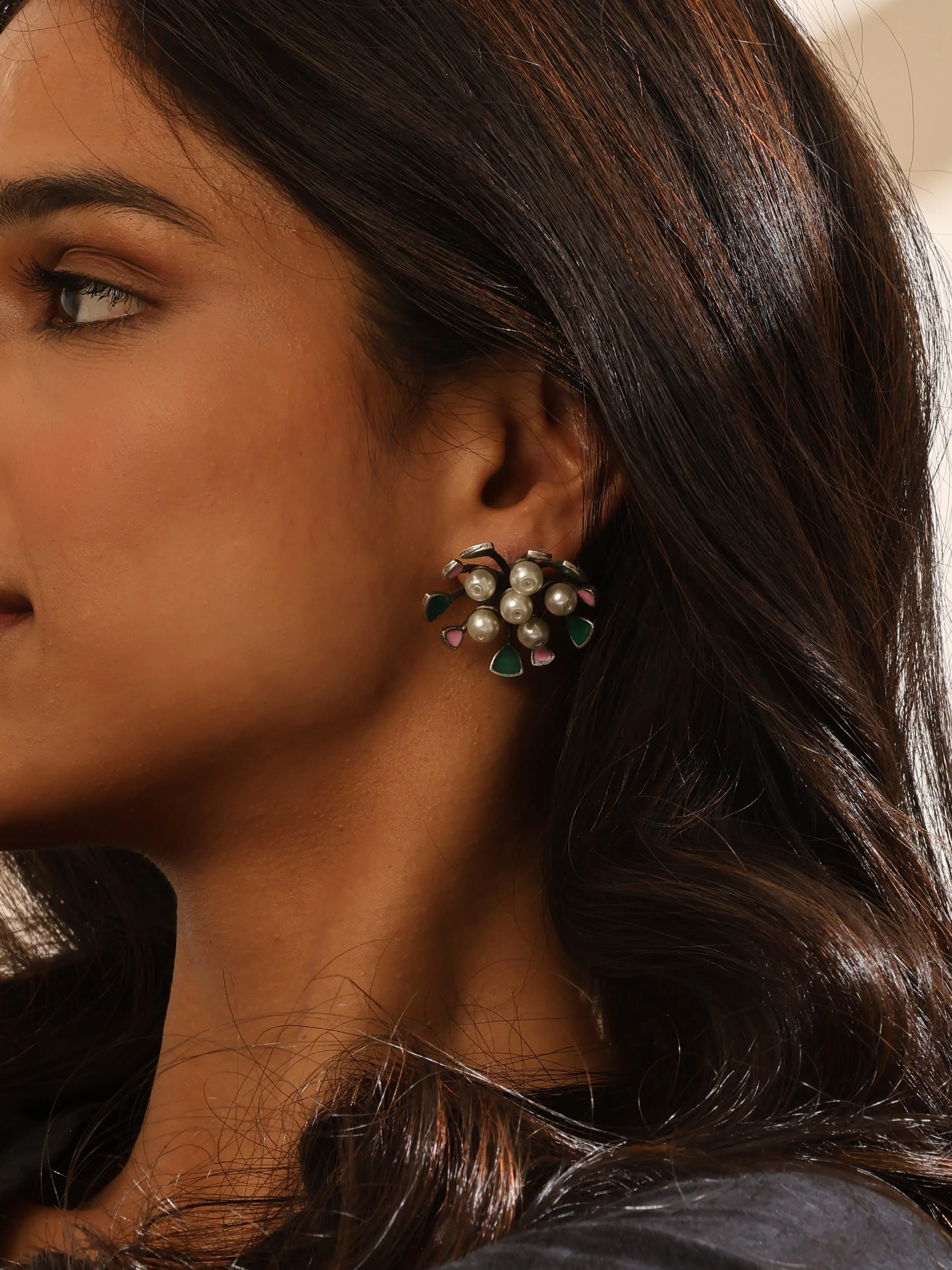 Silver-Plated Pearl Stud Earrings