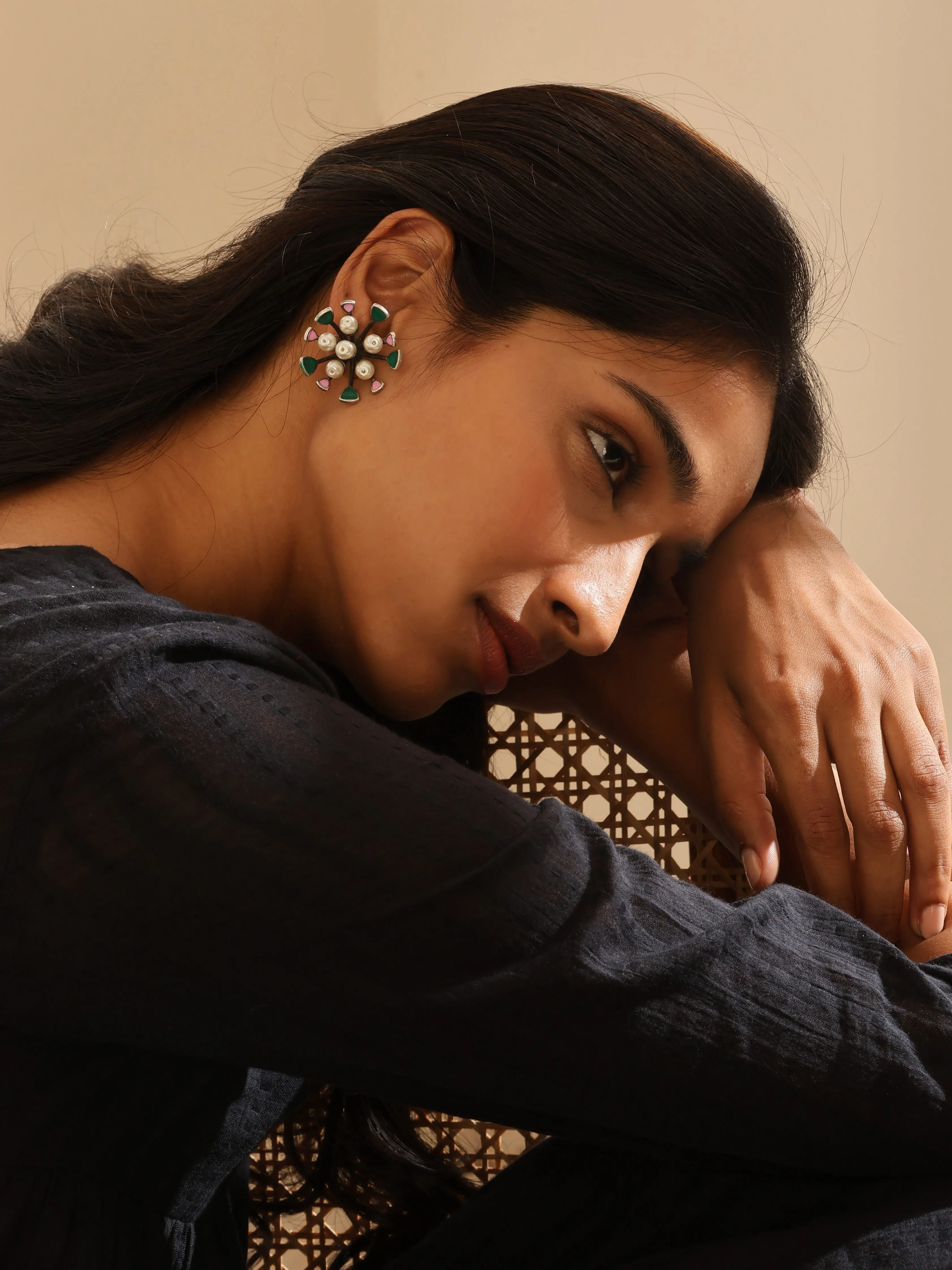 Silver-Plated Pearl Stud Earrings