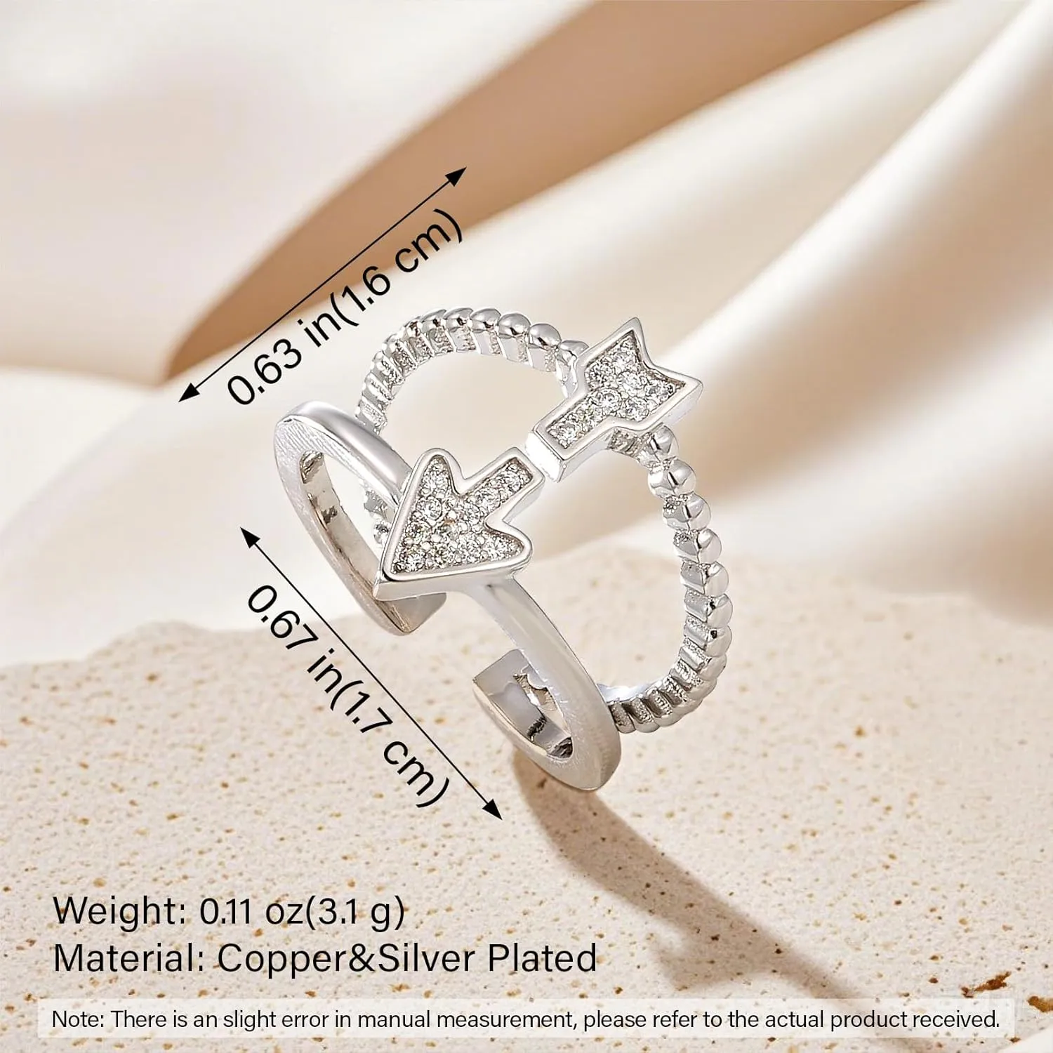 Silver Rings for Women 925 Sterling Silver Rings Trendy Stacking Open Rings Boho Adjustable Thumb Rings Index Finger Rings Fashion Cubic Zirconia Finger Rings Cute Statement Ring Everyday Jewelry