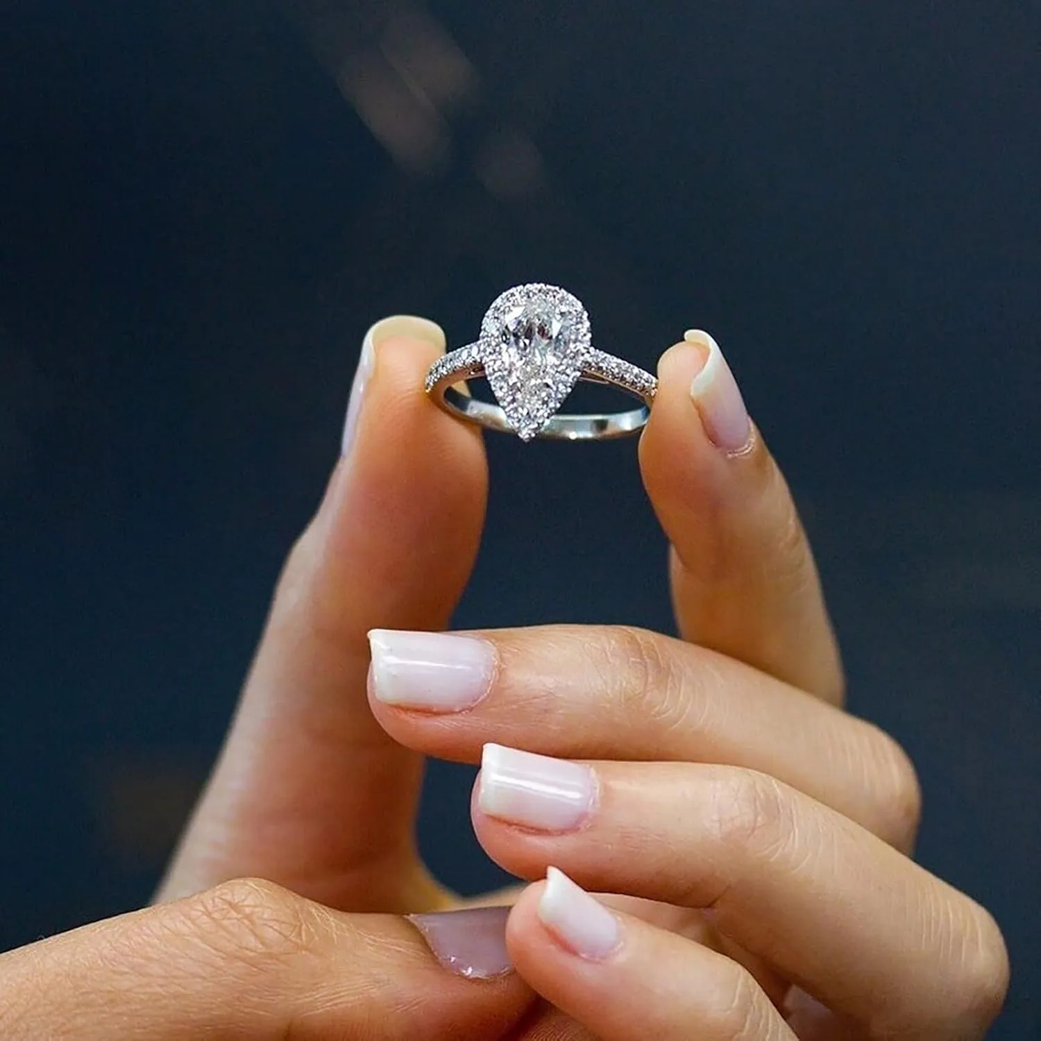 Sparkling Teardrop Ring in Sterling Silver Wedding Engagement Rings Pear Cut Cubic Zirconia CZ Ring Set for Women