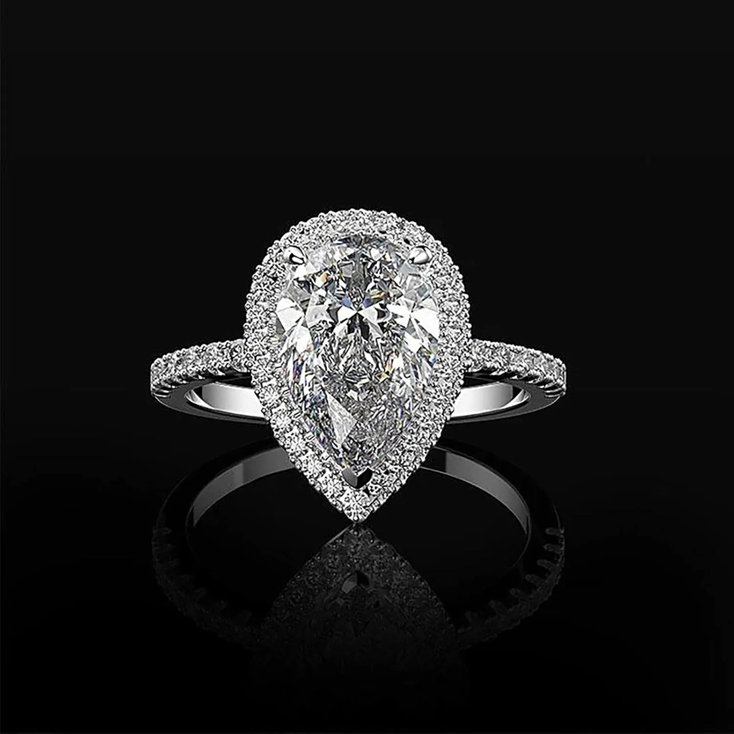 Sparkling Teardrop Ring in Sterling Silver Wedding Engagement Rings Pear Cut Cubic Zirconia CZ Ring Set for Women