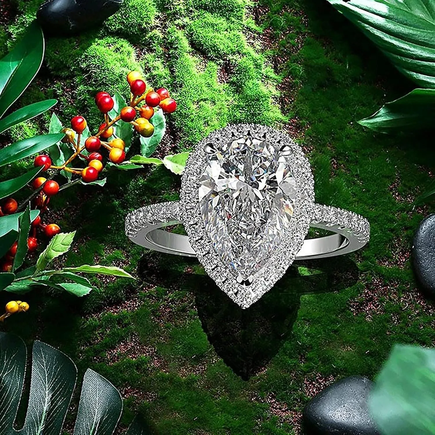 Sparkling Teardrop Ring in Sterling Silver Wedding Engagement Rings Pear Cut Cubic Zirconia CZ Ring Set for Women