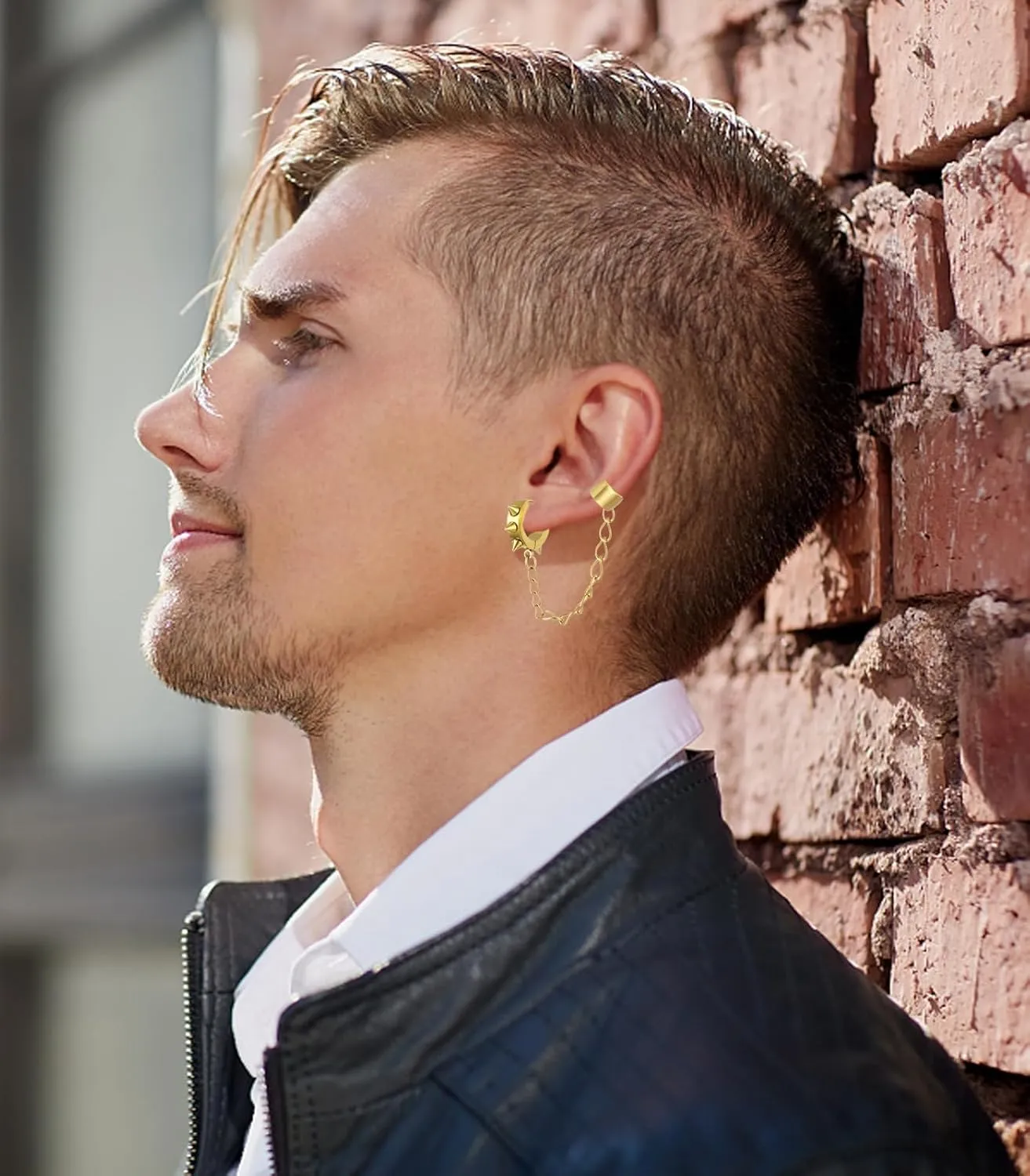 Spike Ear Cuff Earrings For Men Clip With Dangle Drop Chain Gold Black Silver Stainless Steel Punk Cool Hip Hop Kpop Long Ear Cuff Dangling Hoop Clip On Wrap Cartilage Jewelry