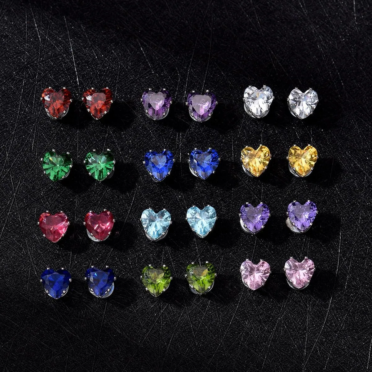 Spiritlele 12 Pairs Birthstone Magnetic Earrings Set Cubic Zirconia Clip on Non Piercing Fake Stud Earrings Birthday Gifts Unisex