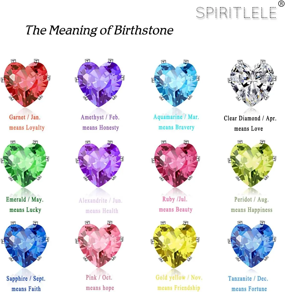 Spiritlele 12 Pairs Birthstone Magnetic Earrings Set Cubic Zirconia Clip on Non Piercing Fake Stud Earrings Birthday Gifts Unisex