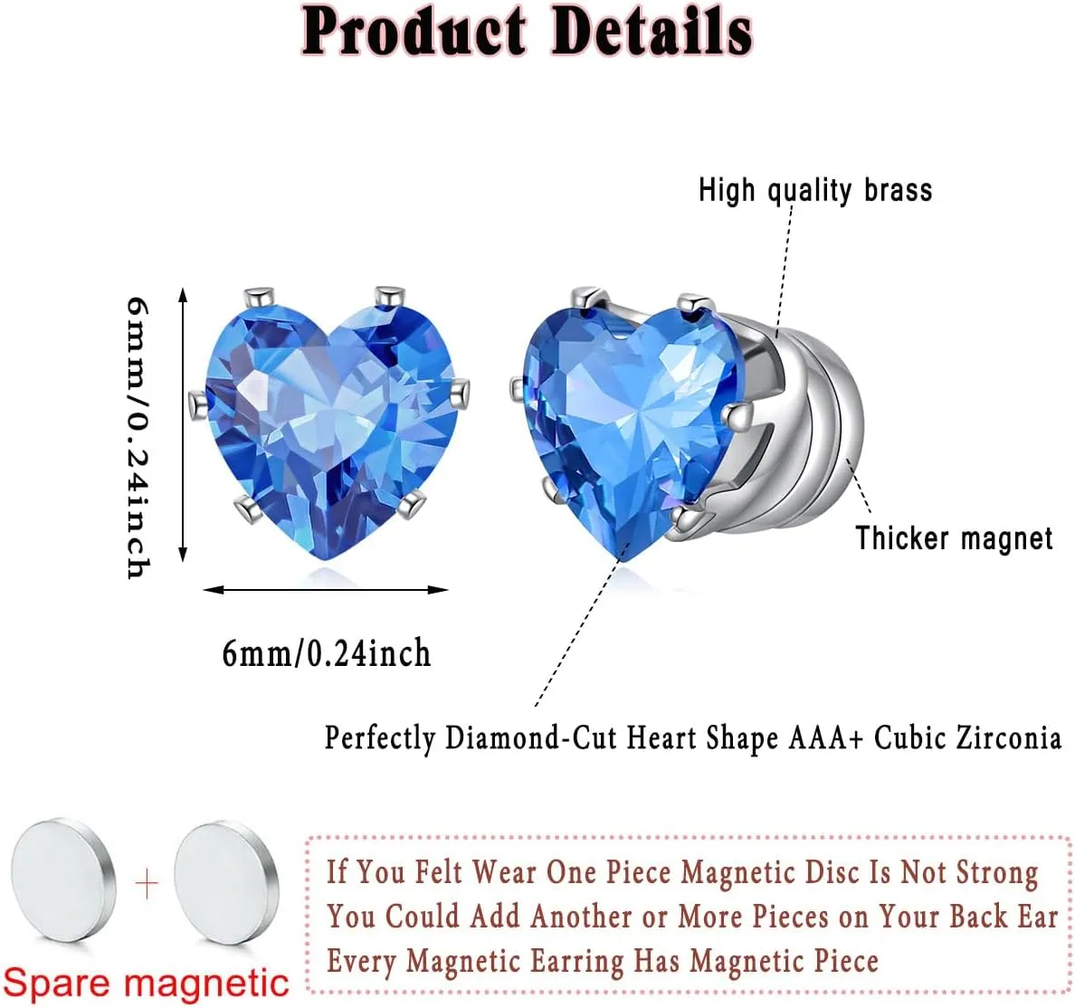 Spiritlele 12 Pairs Birthstone Magnetic Earrings Set Cubic Zirconia Clip on Non Piercing Fake Stud Earrings Birthday Gifts Unisex
