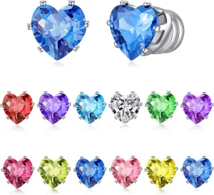 Spiritlele 12 Pairs Birthstone Magnetic Earrings Set Cubic Zirconia Clip on Non Piercing Fake Stud Earrings Birthday Gifts Unisex