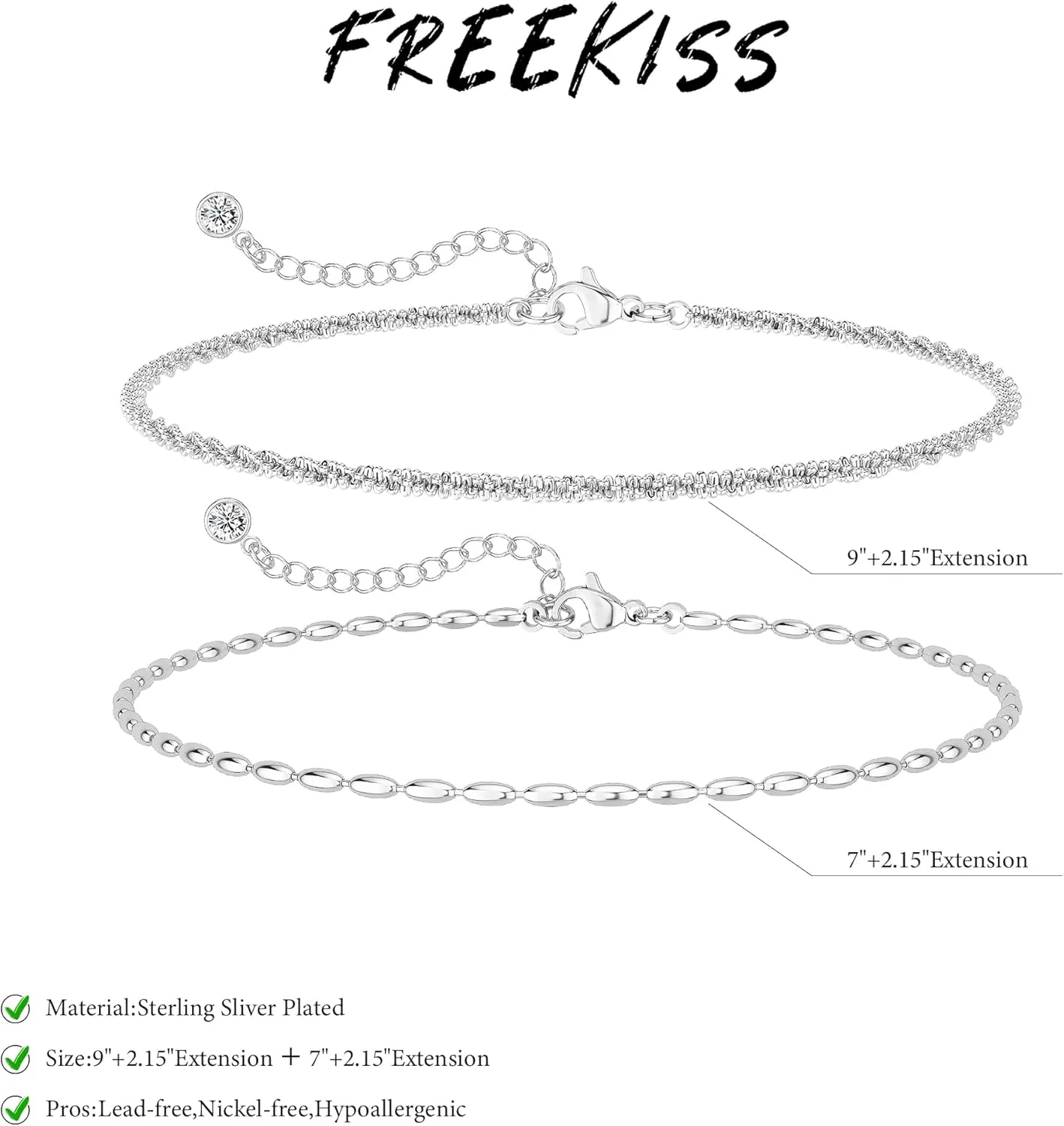 Sterling Silver Chain Bracelet: Dainty Stackable Bracelets for Women Trendy Cute Adjustable Layered Paperclip Womens Bracelet Set Silver Waterproof Jewelry for Women