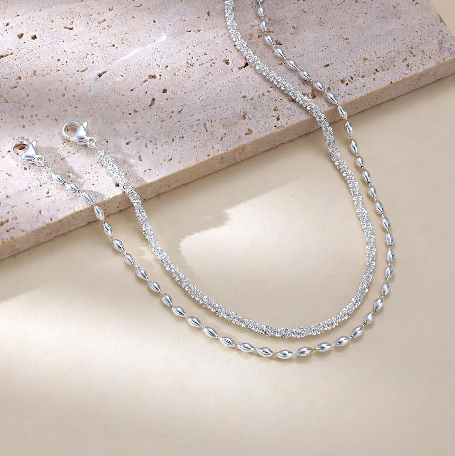 Sterling Silver Chain Bracelet: Dainty Stackable Bracelets for Women Trendy Cute Adjustable Layered Paperclip Womens Bracelet Set Silver Waterproof Jewelry for Women